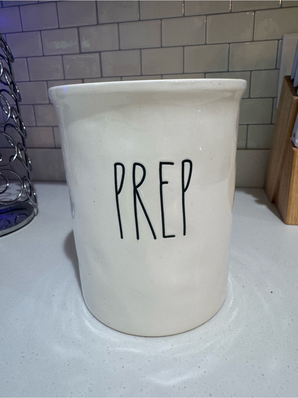 Rae Dunn White Ceramic Utensil Crock with PREP Lettering